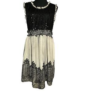 Ultra Pink Sleeveless Black Beige Sequin Chiffon Midi Dress Size Large Juniors